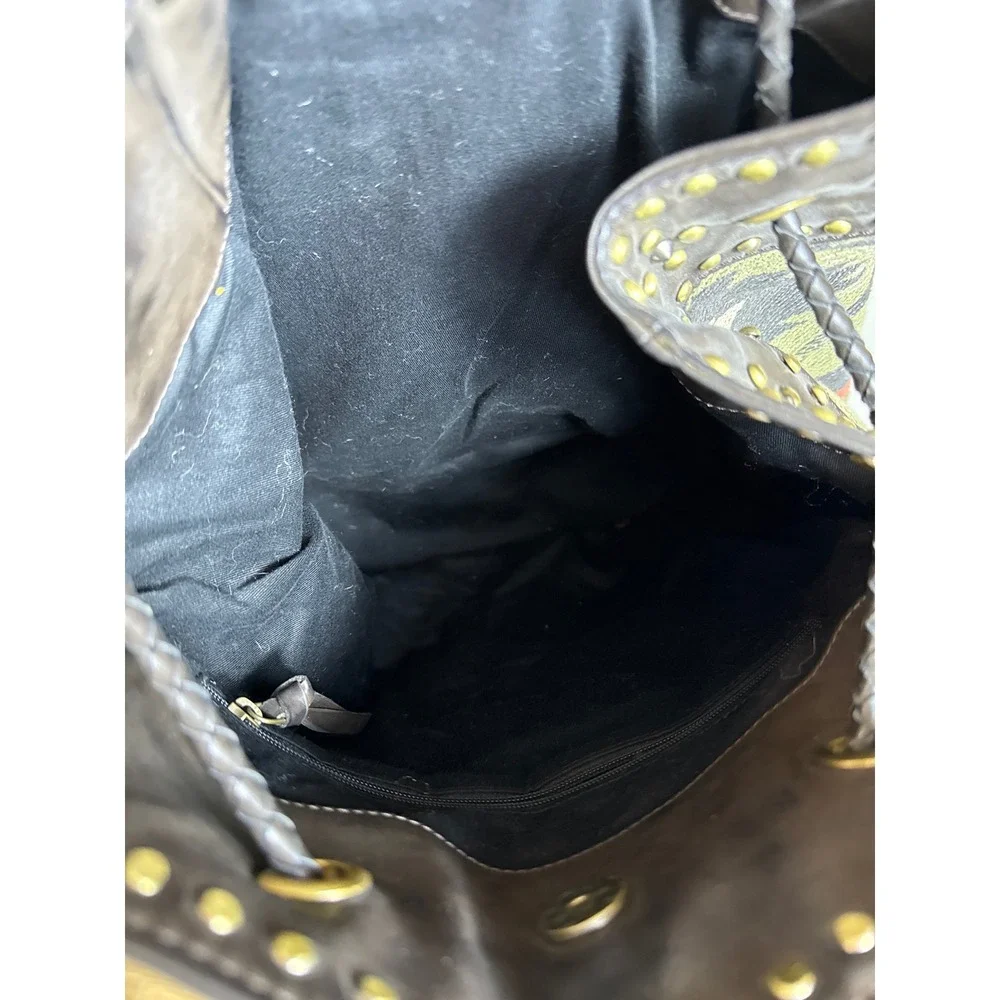 Gunas‎ Aztec Studded Vegan Leather Bucket Bag Purse Drawstring Boho Festival